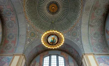 Globe chandelier located in the Central Library rotunda
