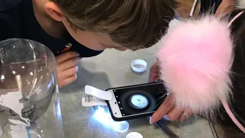 kids ussing the modquito habitat mapper app